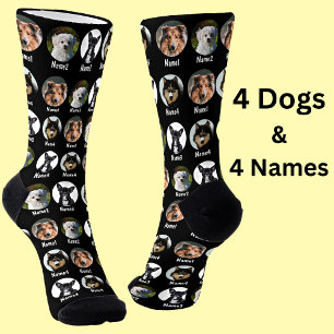 Chaussette 4 Chiens, 4 Noms, Photo Chien - Noir Personnalisé