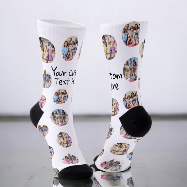 Chaussette 4 Collage photo et texte personnalisé (4 Photo Collage and Text Custom Personalized Socks from Ricaso. Add your photos and text. photo gift)