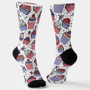 Chaussette 4 juillet Cupcakes Patriotique Rouge Blanc et Bleu