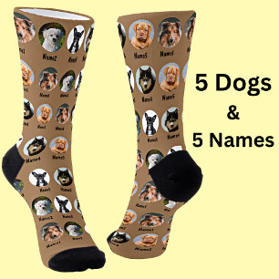 Chaussette 5 Chiens, 5 Noms, Photo Chien - Personnalisé Brown