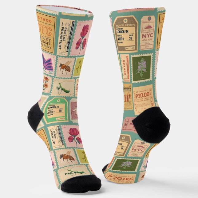 Chaussette 60s Timbres et billets modernes du milieu du siècl (Angulaire)