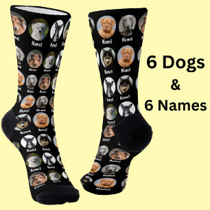 Chaussette 6 Chiens, 6 Noms, Photo Chien - Noir Personnalisé