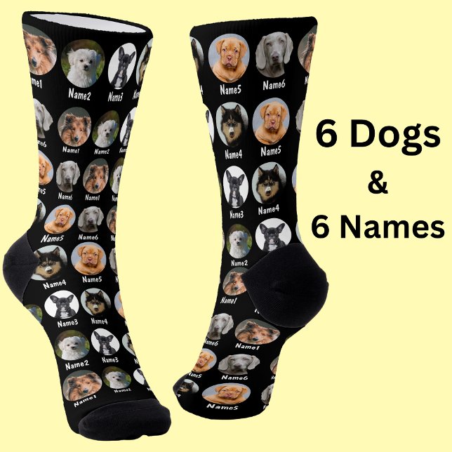Chaussette 6 Chiens, 6 Noms, Photo Chien - Noir Personnalisé (Créateur téléchargé)
