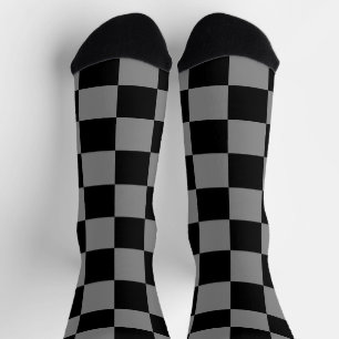Chaussette à damiers carré gris noir rétro