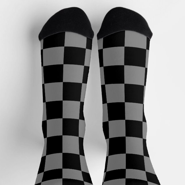 Chaussette à damiers carré gris noir rétro (Haut)