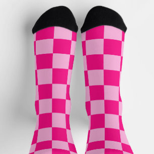 Chaussette à damiers carré léger rose chaud rétro géométrique