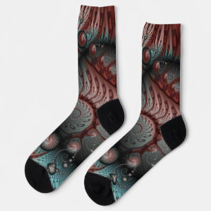 Chaussette Abstrait Fantaisie Vive Art Fractal Brun Bleu