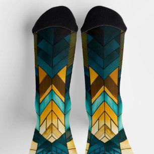 Chaussette Abstrait Géométrique Moderne Élégant Or Sarcelle