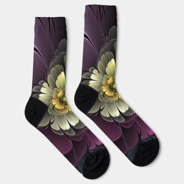 Chaussette Abstrait Purpur moderne Khaki Gris Fleur fractale  (Droite)