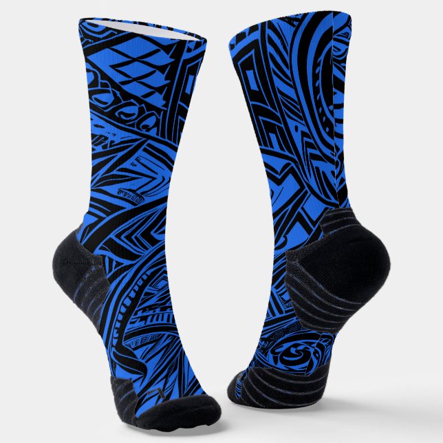 Chaussette Abstrait Tribal Noir Et Bleu (Angulaire)
