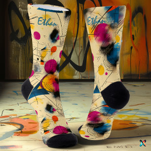 Chaussette Abstrait vibrant en rose, sarcelle et jaune