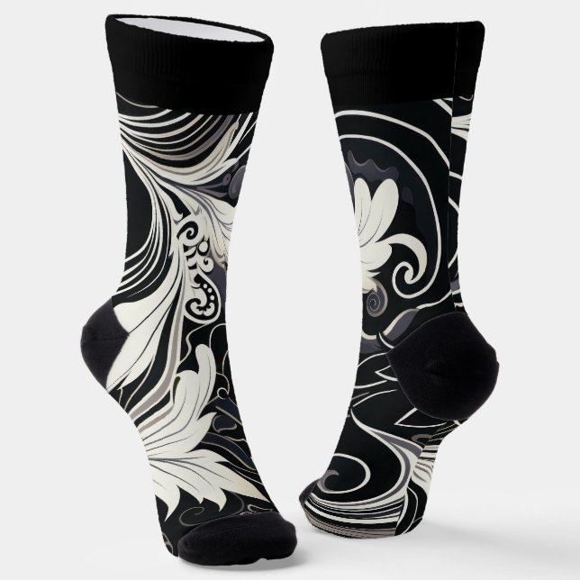 Chaussette Abstraite impression florale noire et blanche (Angulaire)