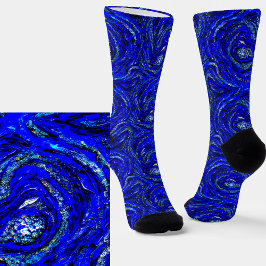 Chaussette Abstraite lumière et brindilles bleues foncées