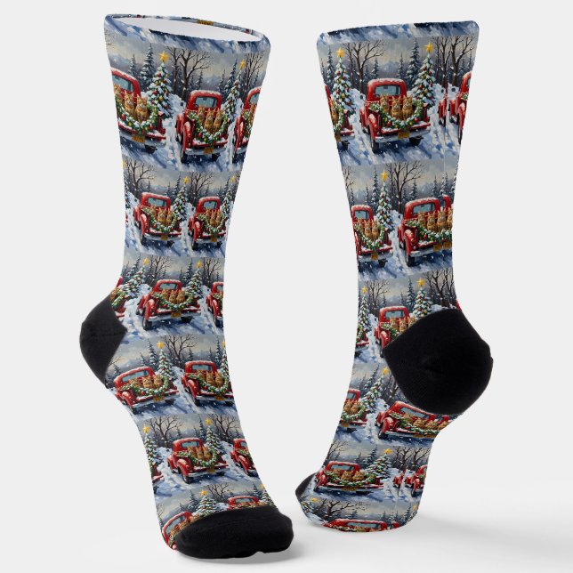 Chaussette Abyssinian Cat Christmas Red Truck Holiday (Angulaire)