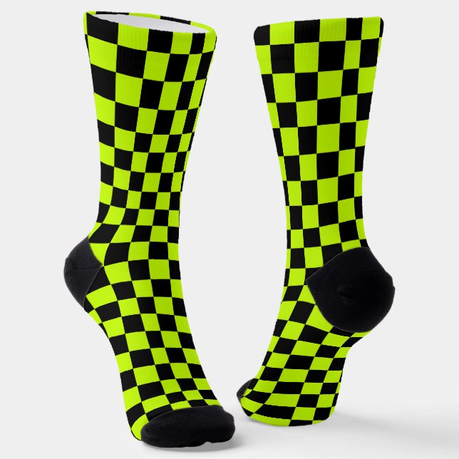 Chaussette Acid green black checkerboard pattern (Angulaire)
