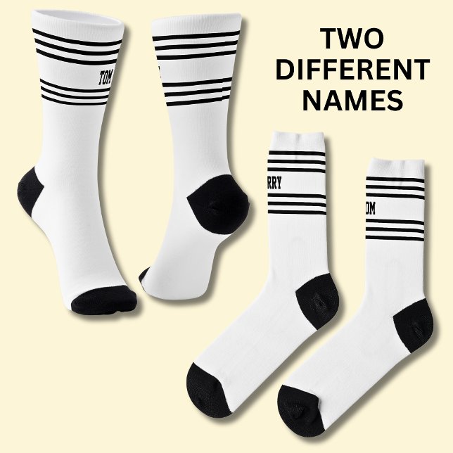 Chaussette Add TWO Names Black Stripes on White Socks (Créateur téléchargé)
