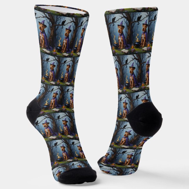 Chaussette Airedale Chien Whimsical Halloween Peinture (Angulaire)