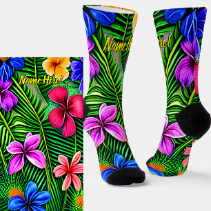 Chaussette Ajouter Nom, Fleurs tropicales stylisées et Feuill