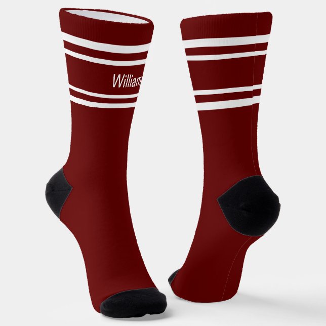 Chaussette Ajouter un nom Blancs sur Chaussettes rouges foncé (Angulaire)