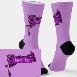 Chaussette Ajouter un nom, bordure en torse violet foncé sur 