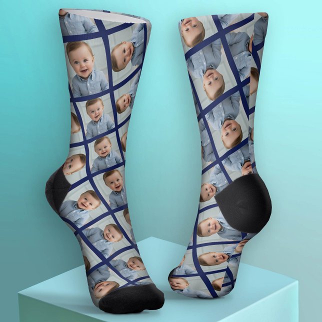 Chaussette Ajouter votre photo 1 pour faire un Motif - Bleu (Custom Socks with Photo Collage)