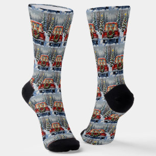 Chaussette Akita camion rouge de Noël vacances
