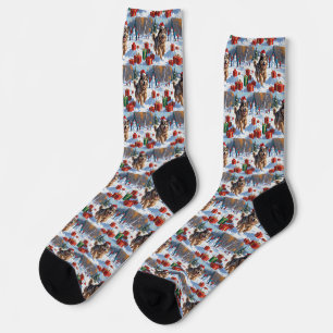 Chaussette Alaskan Malamute Noël Festive Scène de neige
