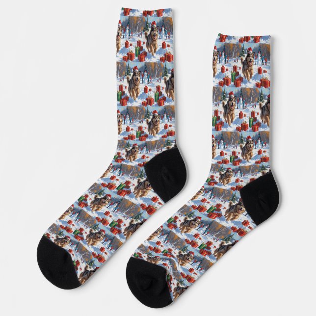 Chaussette Alaskan Malamute Noël Festive Scène de neige (Gauche)