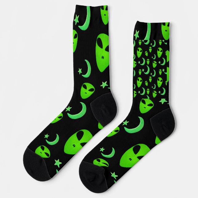 Chaussette Aliens brillants, lune de croissant et étoiles sur (Gauche)