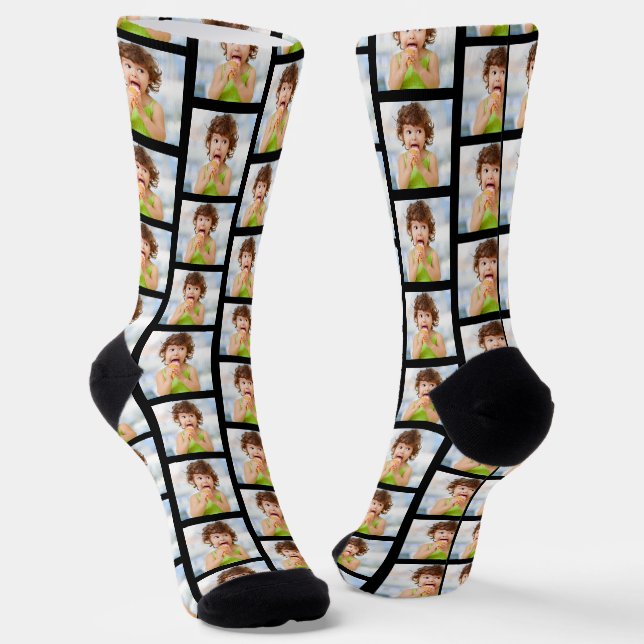 Chaussette All Over One Photo Collage Cute Pattern Black (Angulaire)