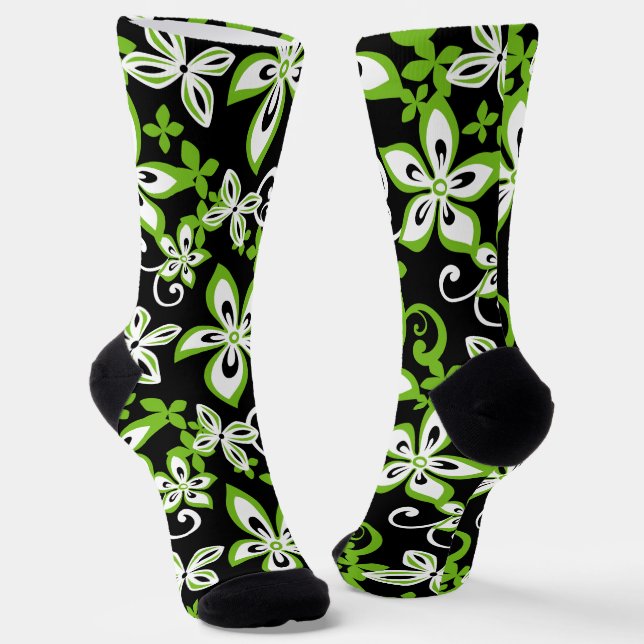 CHAUSSETTE ALOHA HAWAII (NOIR/LIME) (Angulaire)