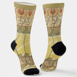 Chaussette Alphonse Mucha Papier Peint Floral Art Nouveau Coq