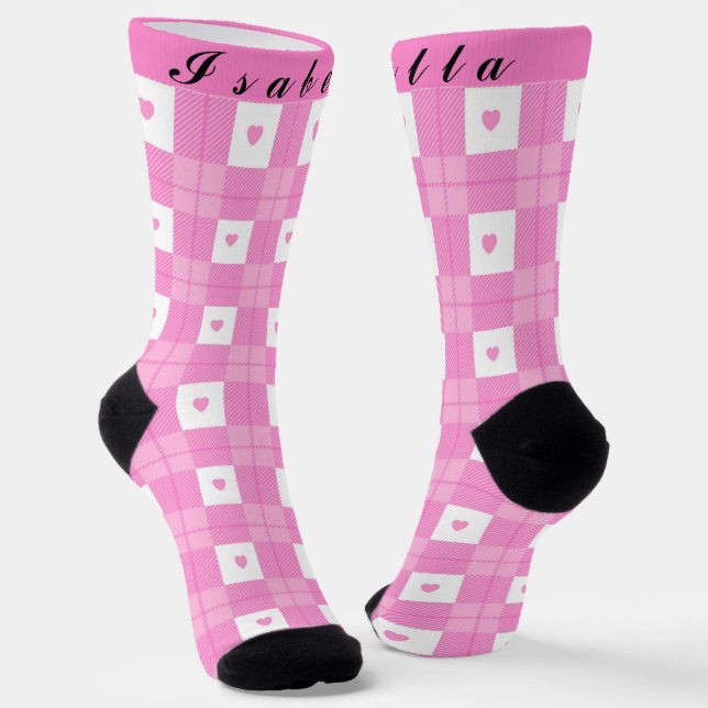 Chaussette Amour moderne Plaid Pink Heart Collection (Angulaire)