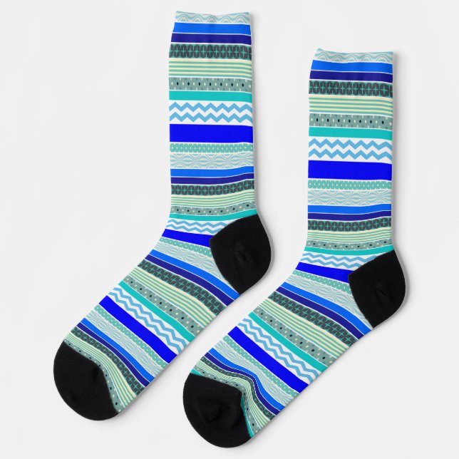 Chaussette Amusant, Coloré, Bleu À Motifs (Gauche)