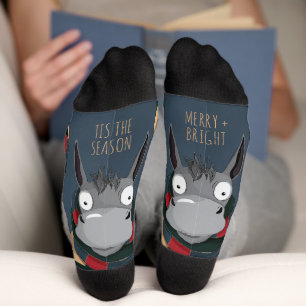 Chaussette Amusant Joyeux + Lumineux Âne Personnalisable Bleu