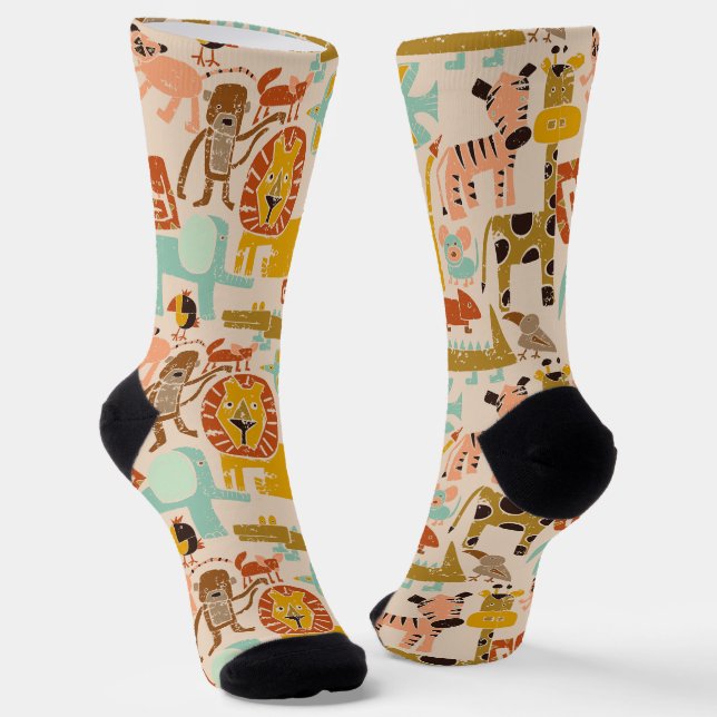 Chaussette Animaux de la jungle rétro mignonés (Angulaire)