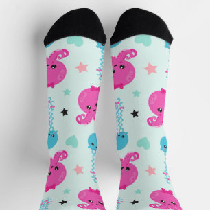 Chaussette Animaux de mer, Vie de mer, poulpe, méduses, Coeur