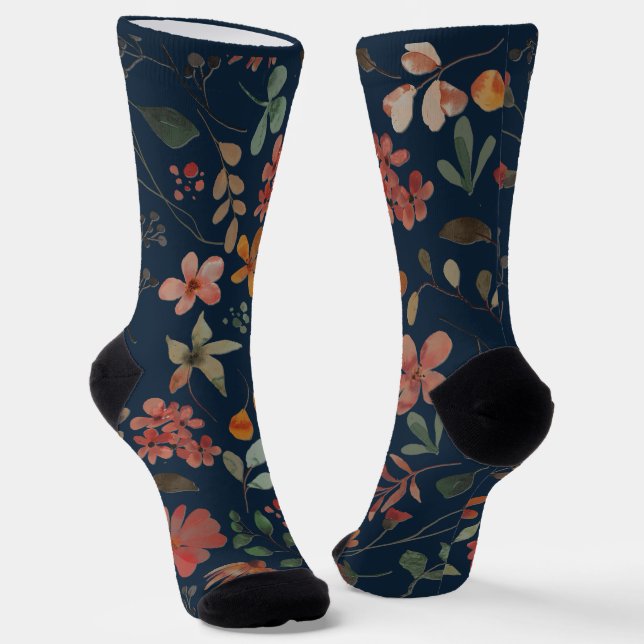 Chaussette Antique aquarelle Imprimer floral sur marine (Angulaire)