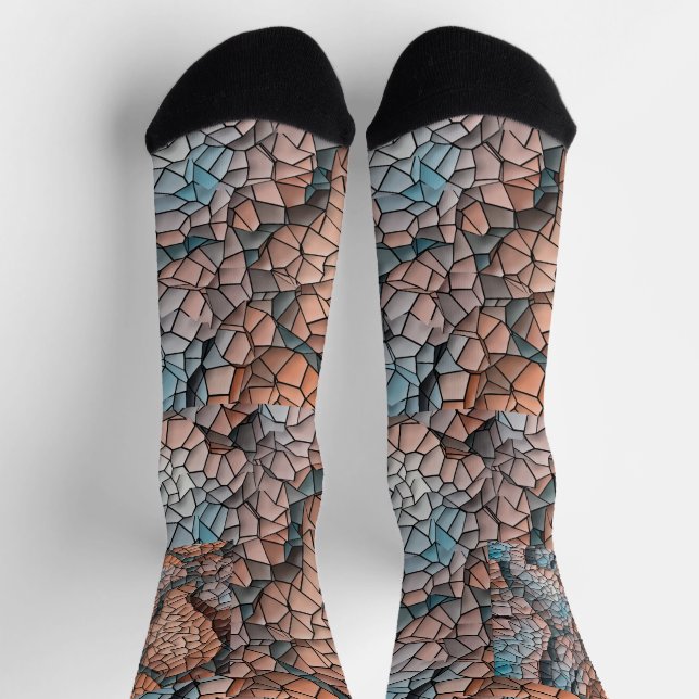 Chaussette Aqua-peach-black quilt pattern Crew Socks (Haut)