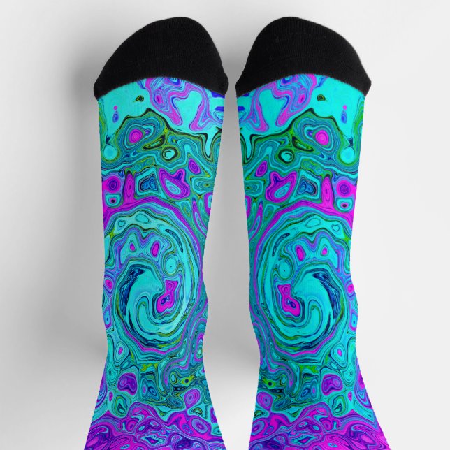 Chaussette Aquamarine et Magenta Cool Retro Liquid Swirl (Haut)