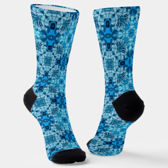 Chaussette Aquarelle Abstraite Floral Denim Blue (Angulaire)