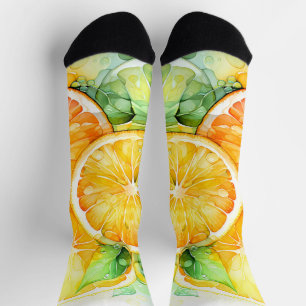 Chaussette Aquarelle Citron Orange Citron Vert Botanique Cuis