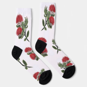 Chaussette Aquarelle de fleur tropicale rouge Lehua hawaïenne