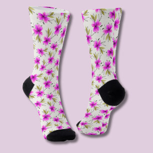 Chaussette Aquarelle fleur de lys rose florale