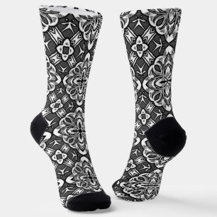 Chaussette Aquarelle géométrique étoile en gris et blanc