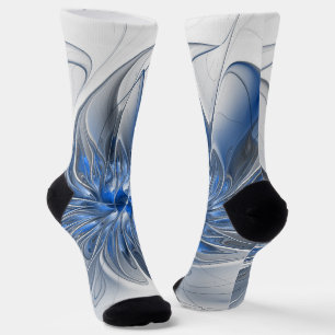 Chaussette Aquarelle gris bleu Abstrait Fractal Art Flower