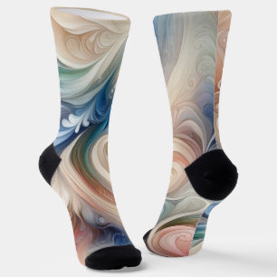 Chaussette Aquarelle Imaginaire Floral Pastel Bleu & Crème