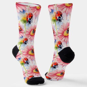 Chaussette Aquarelle Ladybugs sur Fleurs