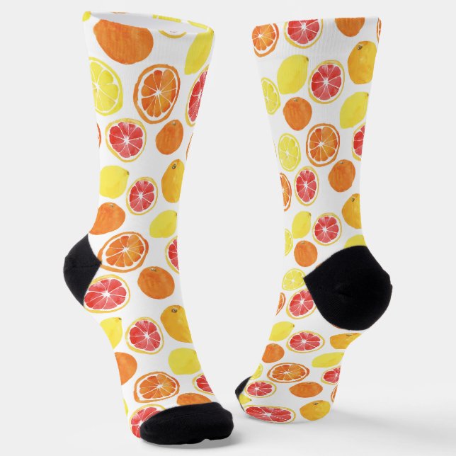 Chaussette Aquarelle Motif de fruits d'agrumes (Angulaire)
