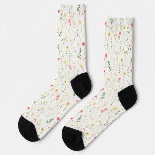 Chaussette Aquarelle, motif floral botanique de fleur sauvage
